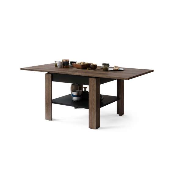 Sofabord LEO 65-130x65 cm - eik brun - svart matt