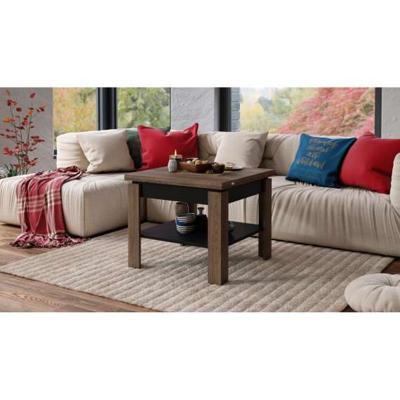 Sofabord LEO 65-130x65 cm - eik brun - svart matt