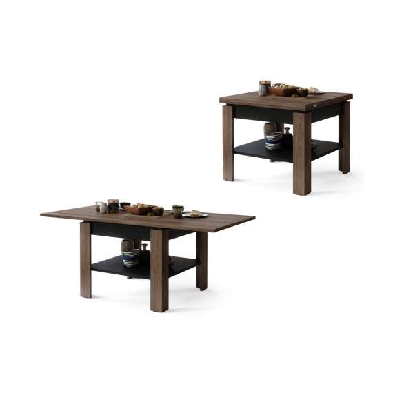 Sofabord LEO 65-130x65 cm - eik brun - svart matt