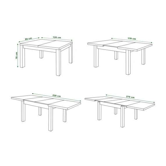 Spisebord Royal 120 - 270 cm - eik brun - svart matt ben