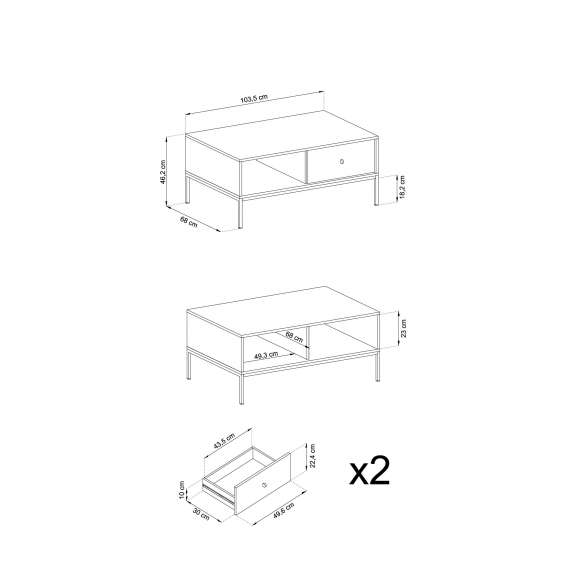 Sofabord Mono 104x46 cm - Mørk blå - 2 skuffer