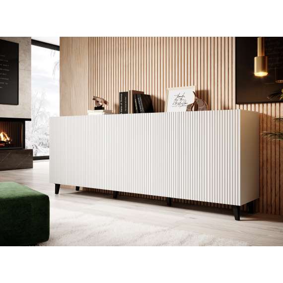 Skjenk Pafos 200x82 cm - Hvit matt - 4 dører