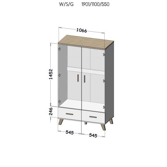 Garderobe Lotta 110x190 cm - eik wotan - svart matt 2 dører - 2 skuffer