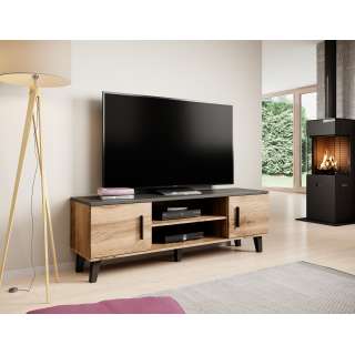 TV-benk Lotta 160x53 cm - eik wotan - svart matt - 2 dører