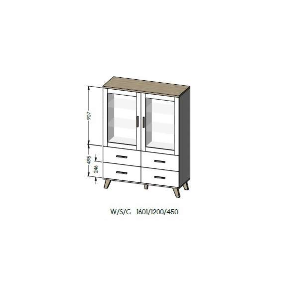 Vitrineskap Lotta 120x160 cm - eik wotan - svart matt - 4 skuffer