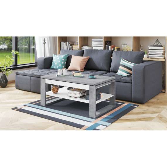 Sofabord Alvin 110 cm - Betong - Hvit - Hev og senkbart stuebord