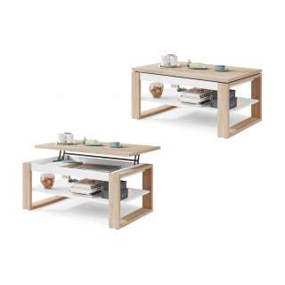 Sofabord Alvin 110 cm - Sonoma - Hvit - hev og senk sofabord