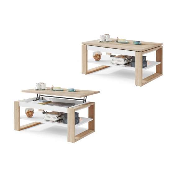 Sofabord Alvin 110 cm - Sonoma - Hvit - hev og senk sofabord