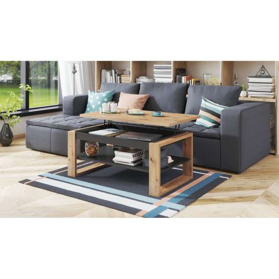 Sofabord NUO 110x65 cm - eik artisan - antrasitt - hev og senk