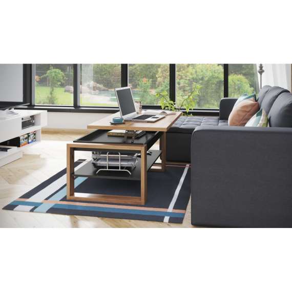 Sofabord Alvin 110 cm - Eik - Antrasitt - hev og senk stuebord - med hylle