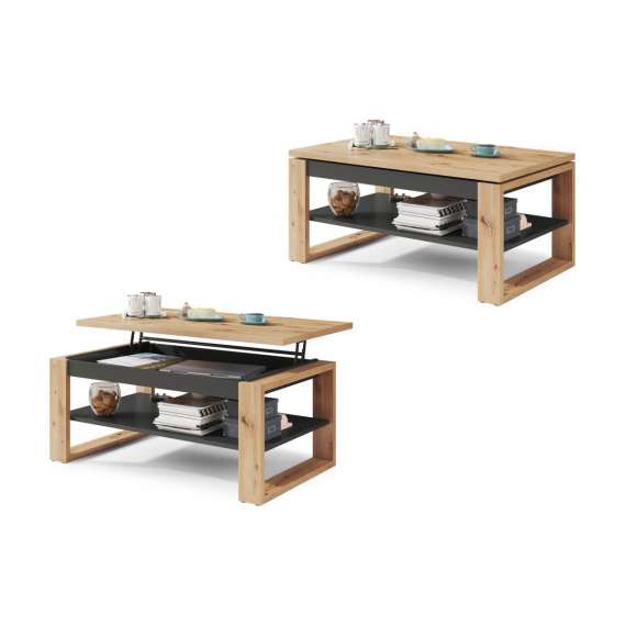 Sofabord NUO 110x65 cm - eik artisan - antrasitt - hev og senk