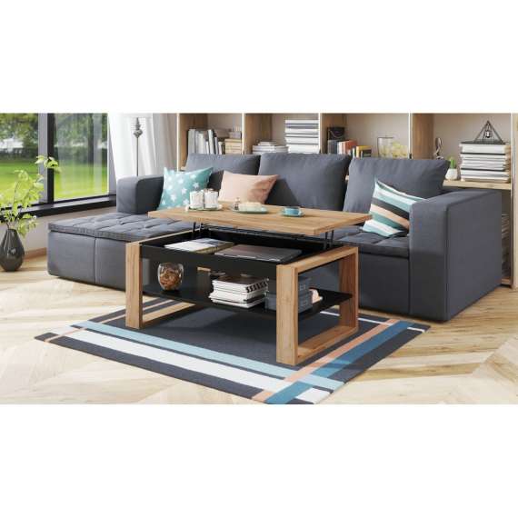 Sofabord NUO 110x65 cm - eik craft - svart matt - med hylle