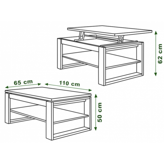 Sofabord Alvin 110 cm - Eik - Svart - med hylle