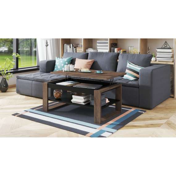 Sofabord NUO 110x65 cm - eik brun - svart matt - med hylle