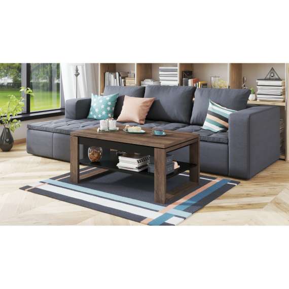 Sofabord NUO 110x65 cm - eik brun - svart matt - med hylle