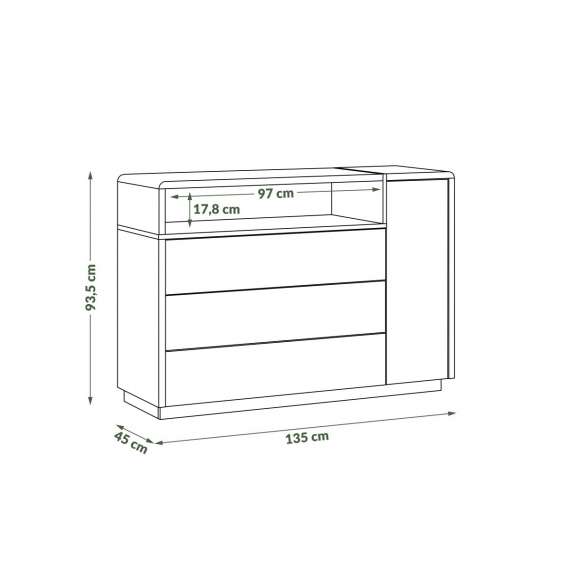 Skjenk Abelia 135x94 cm - Antrasitt - Eik - 3 skuffer
