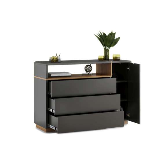 Skjenk Abelia 135x94 cm - Antrasitt - Eik - 3 skuffer