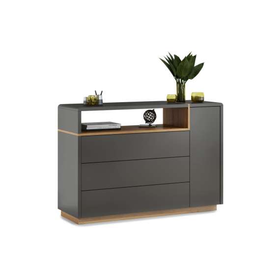 Skjenk Abelia 135x94 cm - Antrasitt - Eik - 3 skuffer