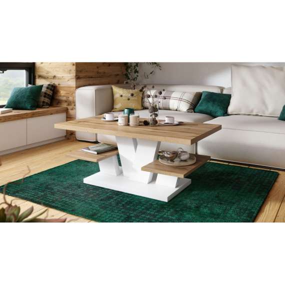 Sofabord Viva 110x45 cm - eik wotan - hvit matt - hyller