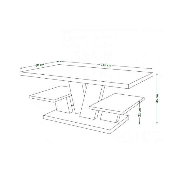 Sofabord Viva 110x45 cm - hvit matt - eik sonoma - hyller