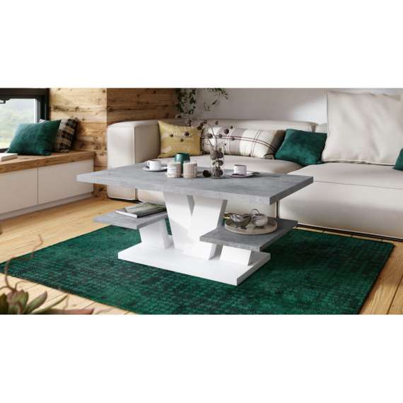 Sofabord Viva 110x45 cm - hvit - betong - med hyller