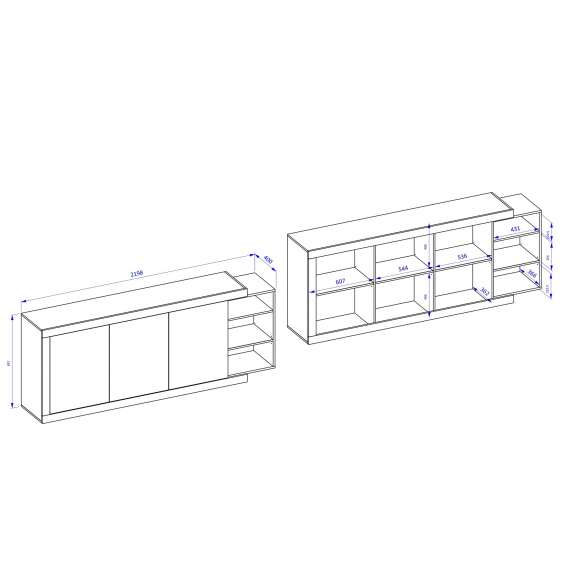 Skjenk Sintaro 220x86 cm - Hvit høyglans - 3 dører
