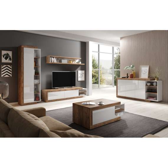 Skjenk Sintaro 200x86 cm - Hvit høyglans - 3 dører - 3 skuffer