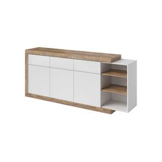 Skjenk Sintaro 200x86 cm - Hvit høyglans - 3 dører - 3 skuffer