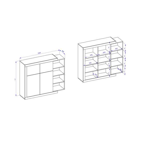 Skjenk Sintaro 150x128 cm - Hvit høyglans