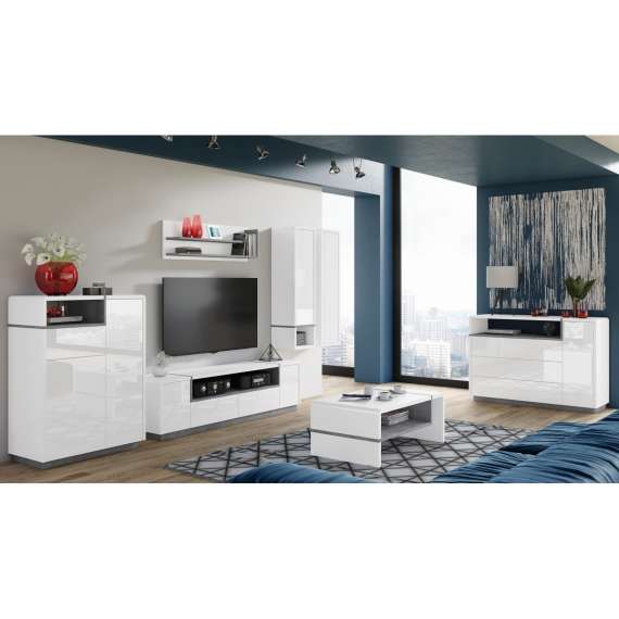 Tv-benk Abelia 185x50 cm - Hvit høyglans - Betong