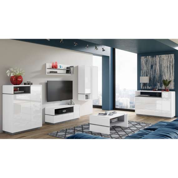 Tv-benk Abelia 120x50 cm - Hvit høyglans