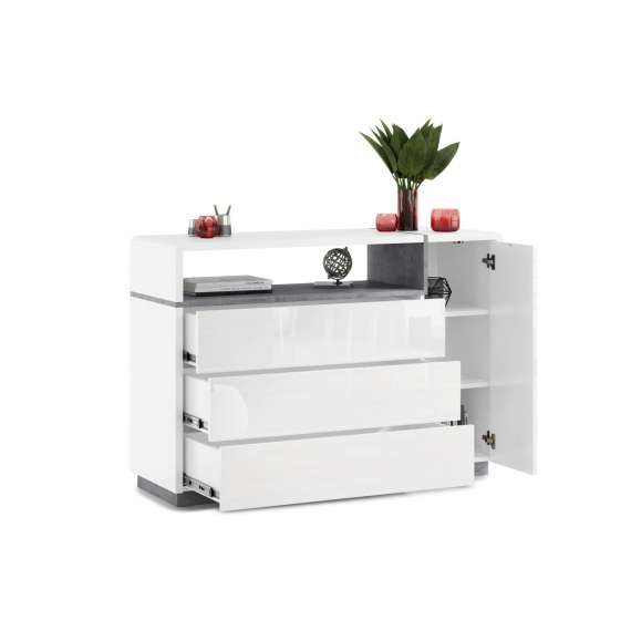 Skjenk Abelia 135x94 cm - Høyglans - Betong - 3 skuffer