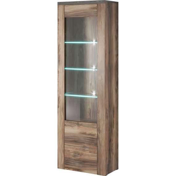 Vitrineskap Lorena 65x206 cm - Satin nøtt - 1 dør - LED