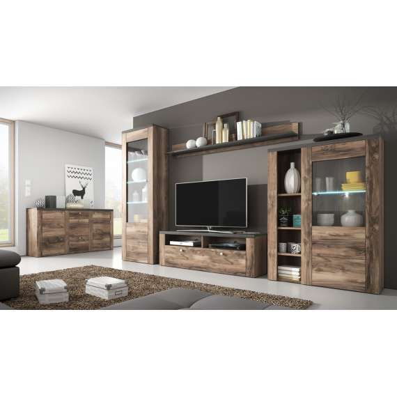 Vitrineskap Lorena 65x206 cm - Satin nøtt - 1 dør - LED