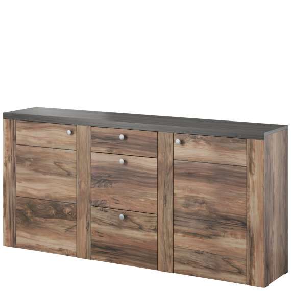 Skjenk Lorena 176x85 cm - Satin nøtt - 2 dører - 3 skuffer