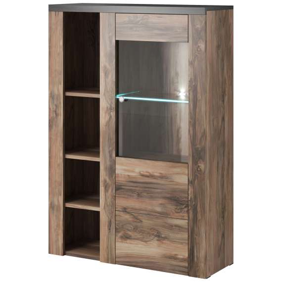 Vitrineskap Lorena 100x145 cm - Satin nøtt - 1 dør - LED