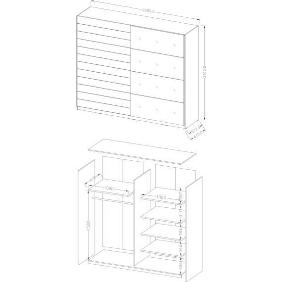 Garderobe Abisko 221x210 cm -  Abisko Ash - 2 dører