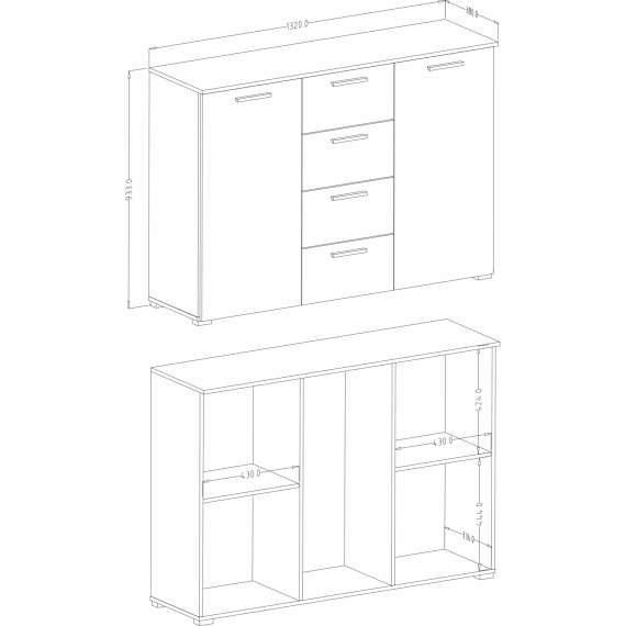Skjenk Abisko 132x93 cm -  Abisko Ash - 2 dører - 4 skuffer