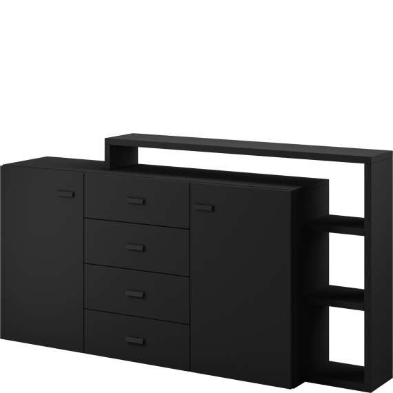 Skjenk Botta 180x98 cm -  Svart matt - 2 dører - 4 skuffer