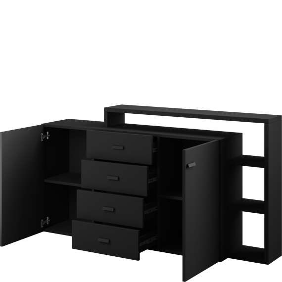Skjenk Botta 180x98 cm -  Svart matt - 2 dører - 4 skuffer