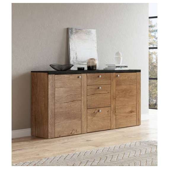 Skjenk Lerena 176x85 cm - Eik lefkas - Touchwood - 2 dører - 3 skuffer