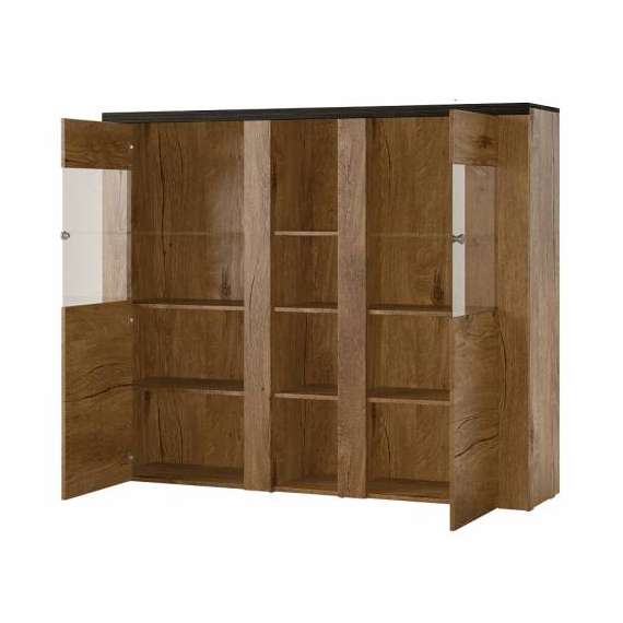 Vitrineskap Lerena 155x130 cm - Eik lefkas - Touchwood -  2 dører - LED