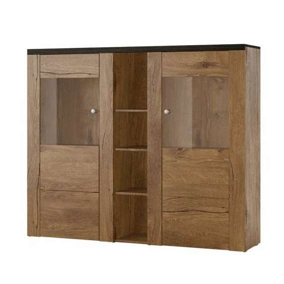 Vitrineskap Lerena 155x130 cm - Eik lefkas - Touchwood -  2 dører - LED