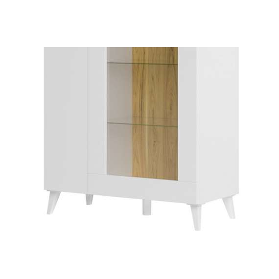 Vitrineskap Barro 86x137 cm - Hvit matt - Eik - 2 dører - LED