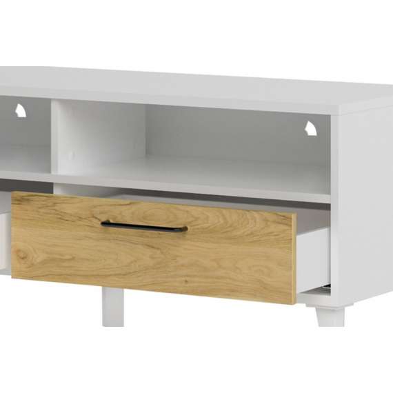 Tv-benk Barro 120x48 cm - Hvit matt - Eik - 2 skuffer