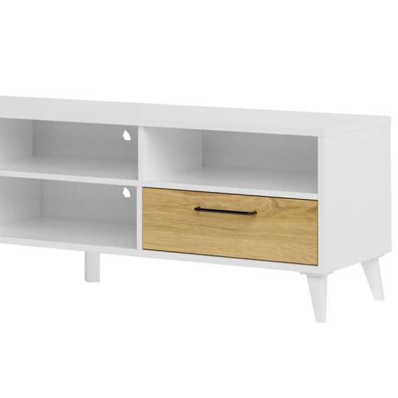 Tv-benk Barro 160x48 cm - Hvit matt - Eik - 2 skuffer