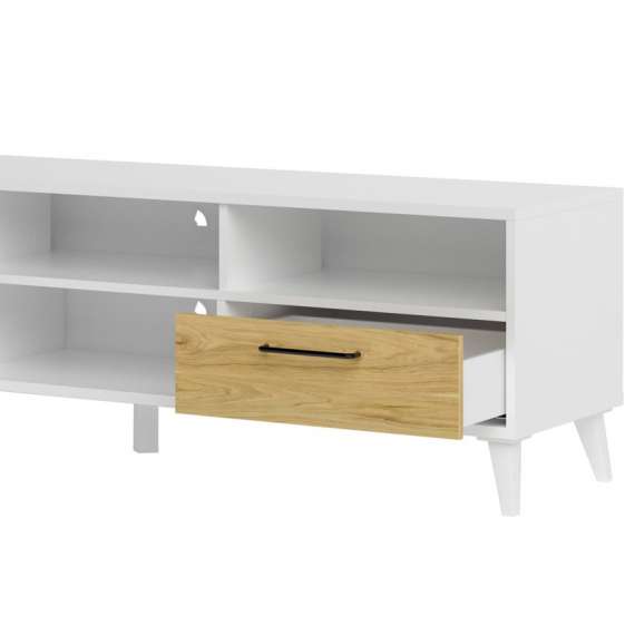 Tv-benk Barro 160x48 cm - Hvit matt - Eik - 2 skuffer