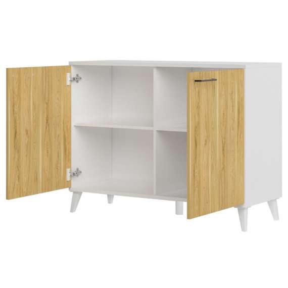 Skjenk Barro 110x83 cm - Hvit matt - Eik - 2 dører