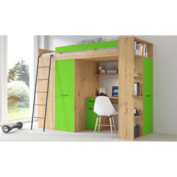 Loftseng Verano 236 cm - skrivebord/oppbevaring