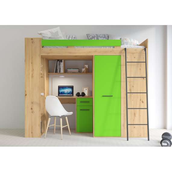 Loftseng Verano 236 cm - skrivebord/oppbevaring
